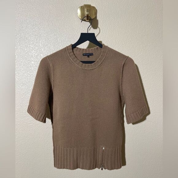 Manrico Cashmere Tan Knit Short Sleeve Cashmere Sweater - Picture 1 of 5